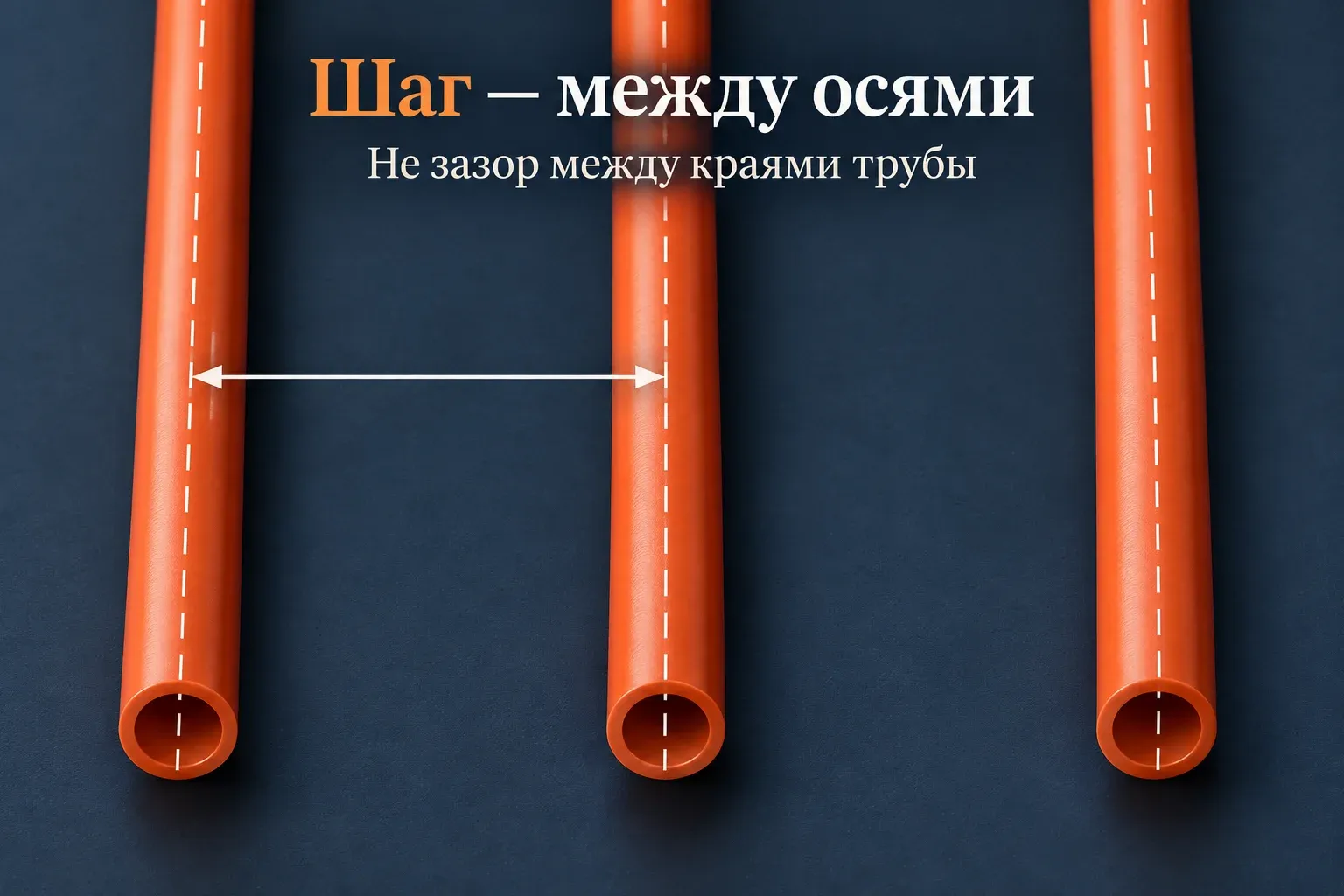 Размерная стрелка между осевыми линиями соседних труб